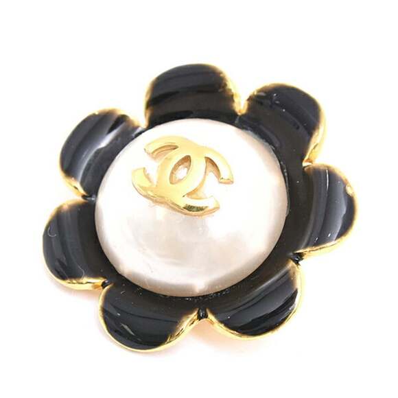 CHANEL Gold Pearl Logo Brooch